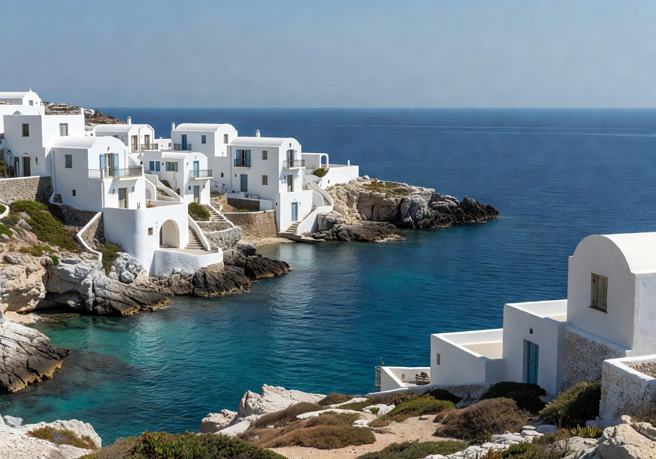 Beautiful coastal view with white architecture and blue sea